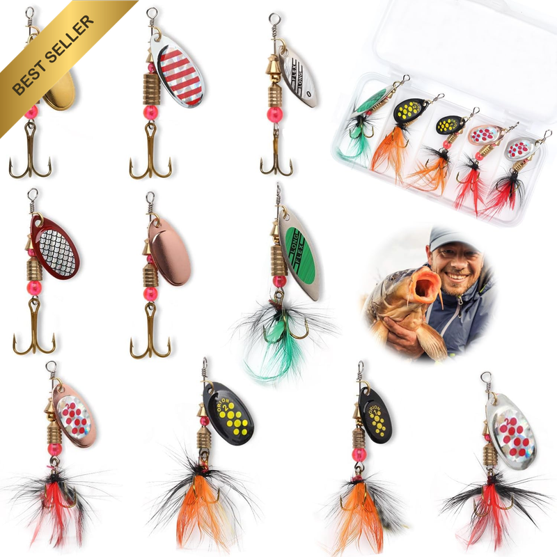 10 Pcs Fishing Lure Spinnerbait Bass Trout Salmon Hard Metal Spinner Baits Kit w