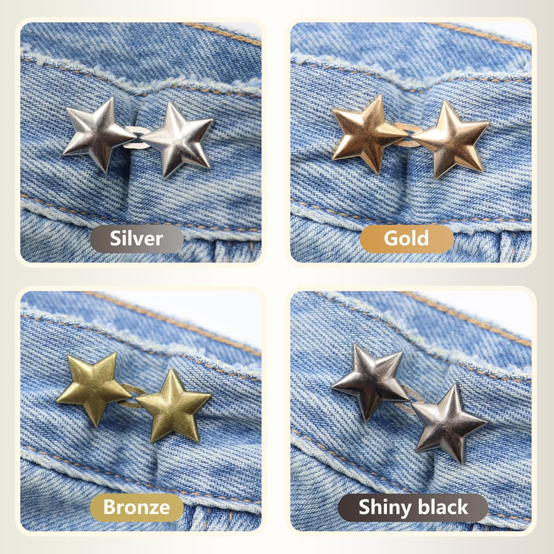 10 Set Pant Waist Tightener Star Buttons Pins for Loose Jeans Reusable Waist Cin