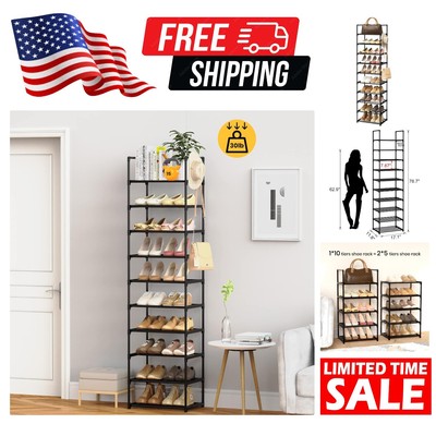 Elegant 10-Tier Narrow Shoe Rack - Holds 20-24 Pairs, Stackable & Durable