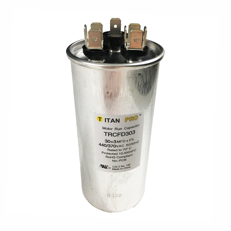 Titanpro TRCFD303 HVAC round Dual Motor Run Capacitor 30/3 MFD 440/370 Volts
