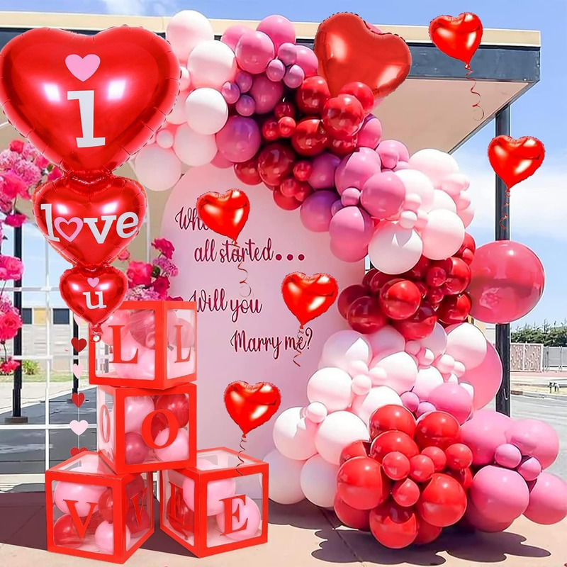 117Pcs Pink Red Love Balloon Arch Decoration Set, Heart-Shaped Balloon Decoratio