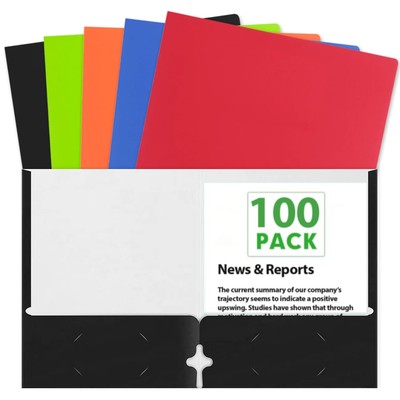 100 Pack of Bulk Colorful Paper Folders with Pockets - Wholesale Folders (100...