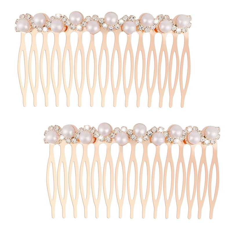 Mozeat Lens Pearl Decorative Hair Comb, 2 Pieces, Alloy, White, for Women Bridal