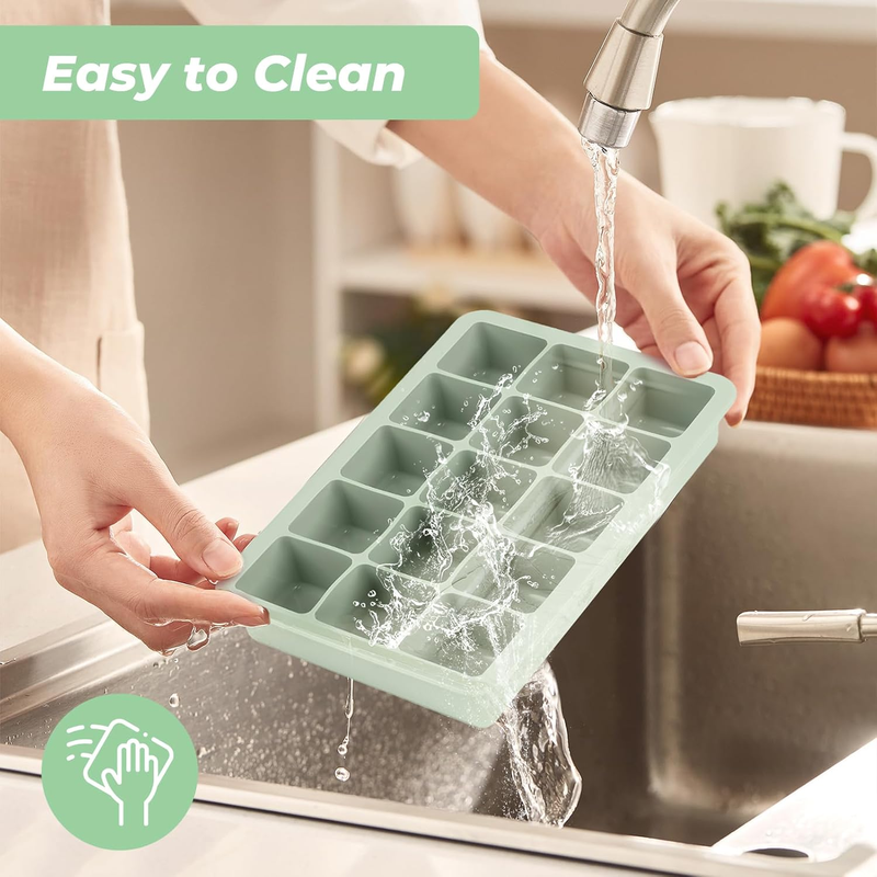 Ice Cube Tray with Lid: 3 Pack Silicone Large Square BPA Free 14-Cube Ice Trays
