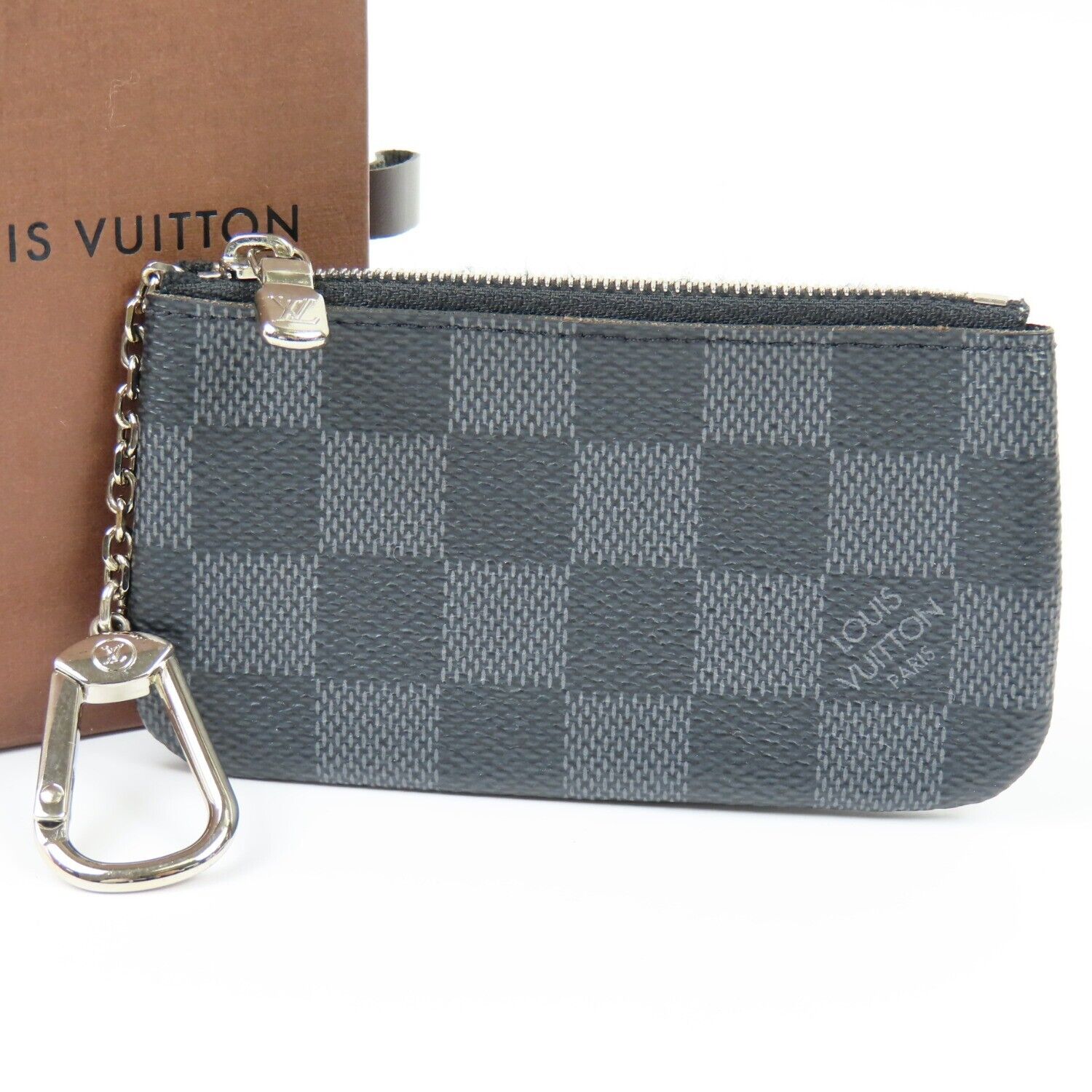 LOUIS VUITTON Pochette Cle Key Pouch Damier Graphite Leather LOUIS VUITTON Pochette Cle Key Pouch Damier Graphite Leather