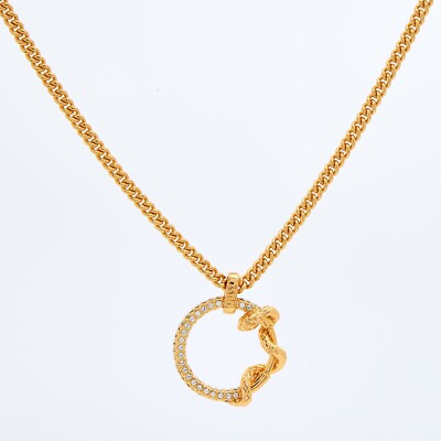 £105 JUST CAVALLI Designer Gold Tone Snake White Crystals Pendant Necklace