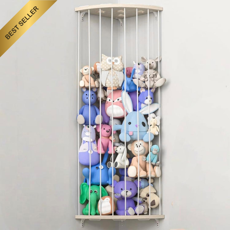 Stuffed Animal Storage Wood Soft Toy Shelf with Adjustable Length, Large Corner