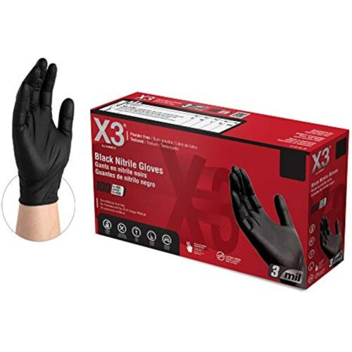 X3 Industrial Black Nitrile Gloves, Box of 100, 3 Mil, Size 