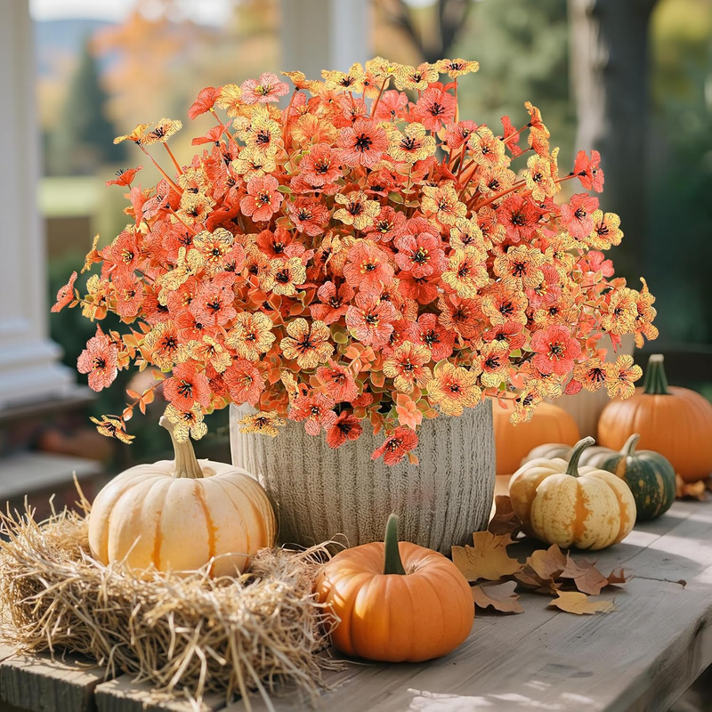 24 Bundles Artificial Fall Mums Flowers for Outdoors Decoration, UV Resistant Si