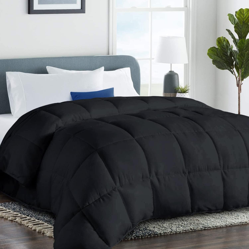 2200 Series Full Fluffy down Alternative Comforter - Quilted Duvet Insert with Corner Tabs All-Season - Soft Warm Luxury Hotel Comforter - Reversible - Machine Washable - Black