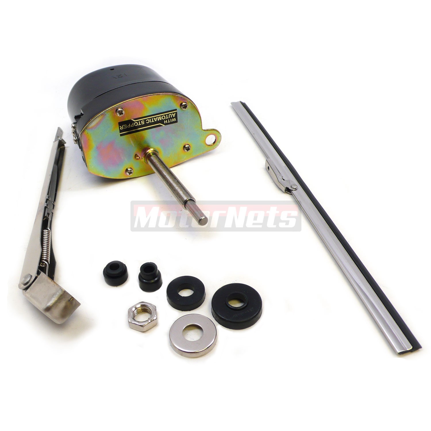 Black Street Hot Rod Windshield Wiper Motor Blade Kit Boat Chevy Ford