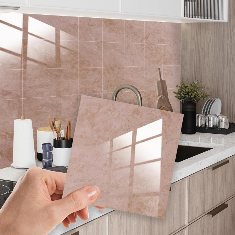 WALPLUS Topaz Brown Marble Tile Stickers 15 X 15 Cm, 24 PCS Peel and Stick Self