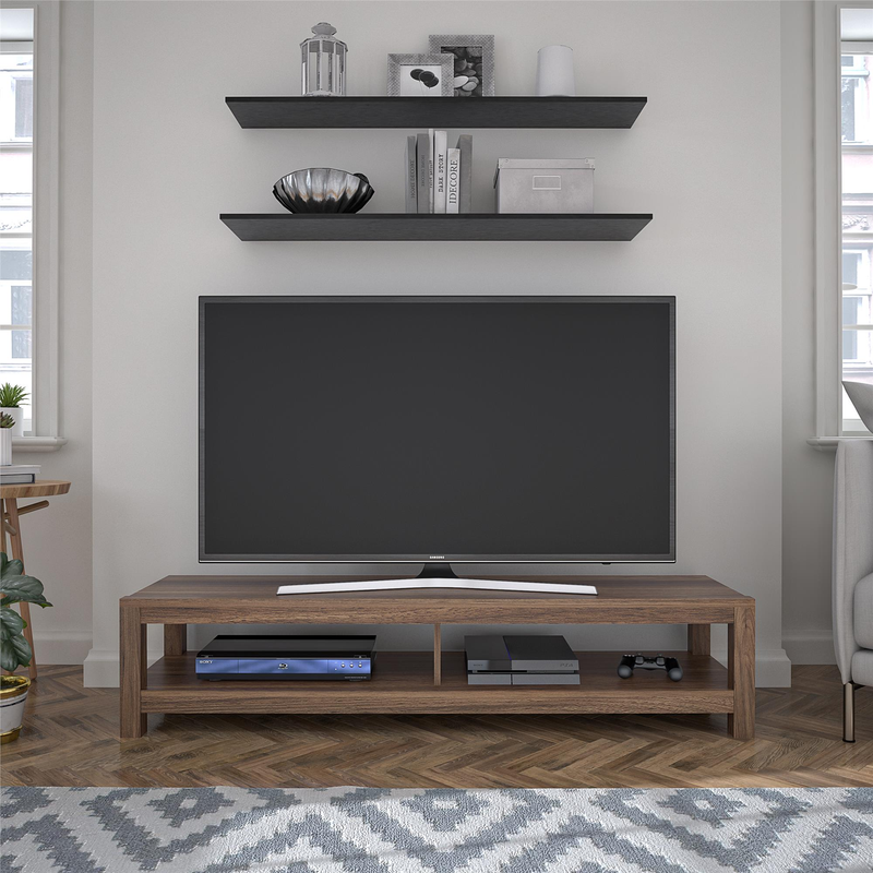 Low Profile Open Storage Shelf For Tv's Up To 65-inch Walnut