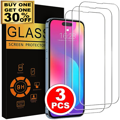 3X Tempered Glass Screen Protector For iPhone 15 14 13 12 11 Pro Max X XS XR 8 7