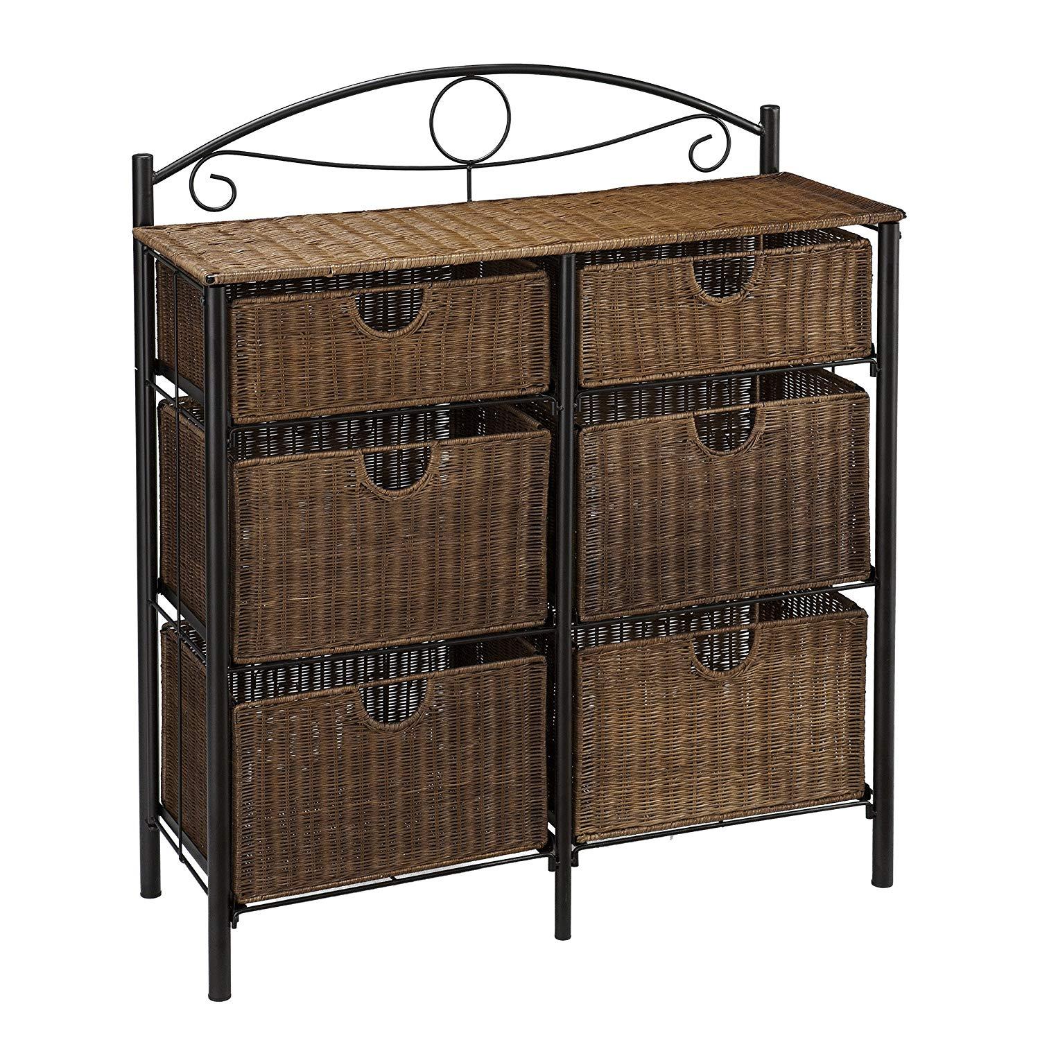 Wicker Storage Chest Dresser Cabinet Wrought Iron Elegant Country New Farmhouse