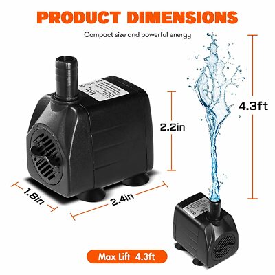 160-400GPH Aquarium Water Pump Adjustable Submersible Pump for Fish Tank Statuar