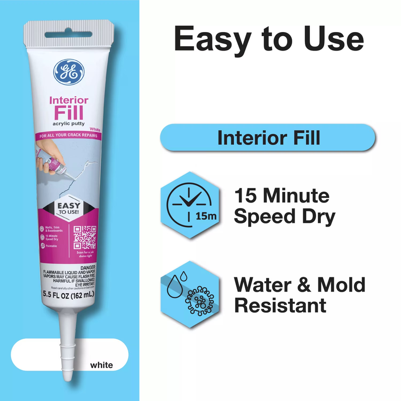 Interior Fill Wall Repair, Pack of 1, White 5.5 Oz Tube