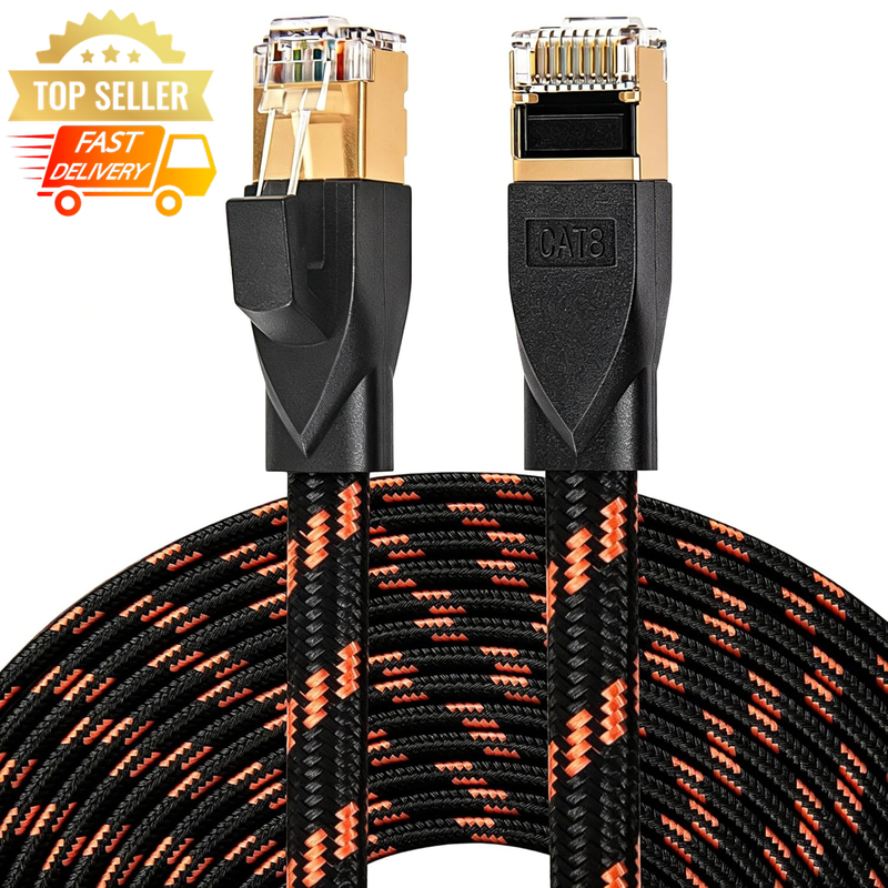 30M Cat 8 Ethernet Cable, 40Gbps High Speed, Nylon Braided, Shielded RJ45