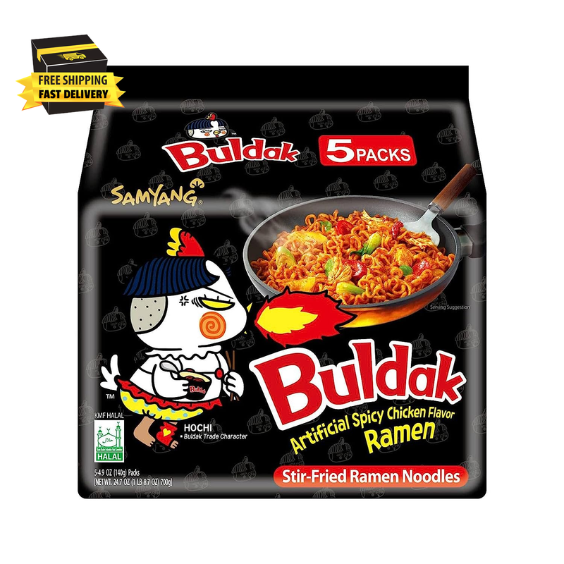 Buldak Hot Spicy Chicken Ramen Noodle Korean Stir-Fried Ramen, Original Flavor,