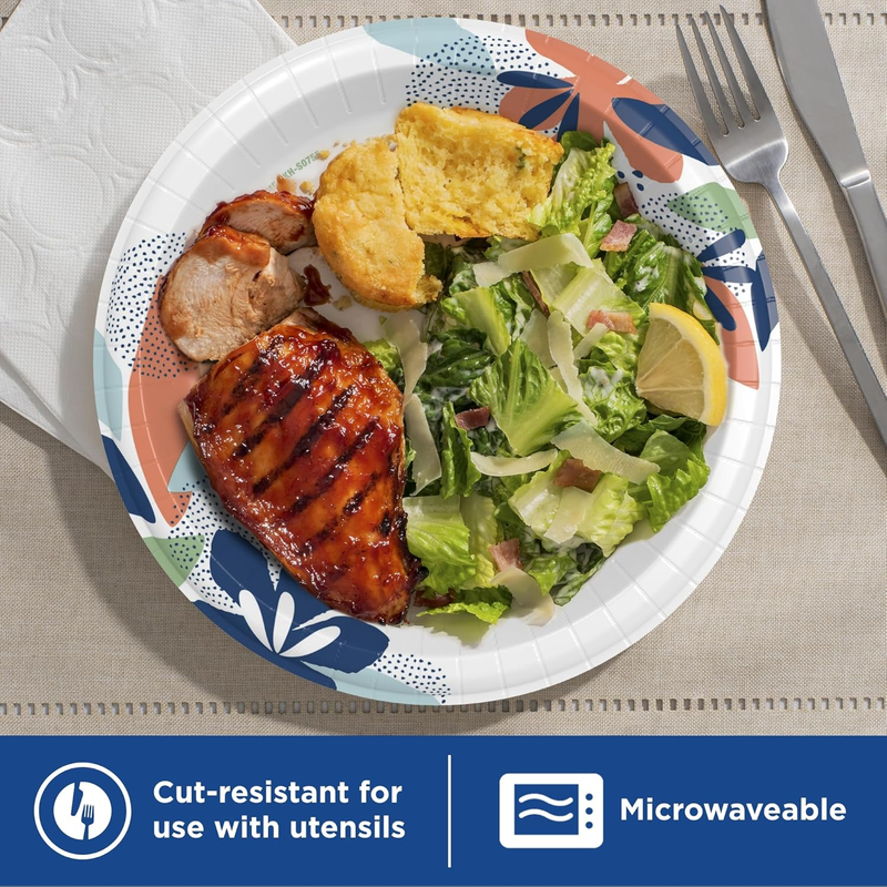 Large Paper Plates, 10 Inch, 54 Count, 2X Stronger*, Microwave-Safe, Soak-Proof,