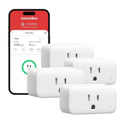 SwitchBot Smart Plug Mini 15A, Energy Monitor, Home WiFi(2.4GHz) 4 Pack 