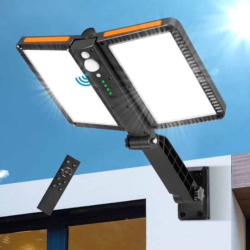 Solar Flood Lights Outdoor Motion Light 1500LM 218LED Long Arm Dual Solar Panels