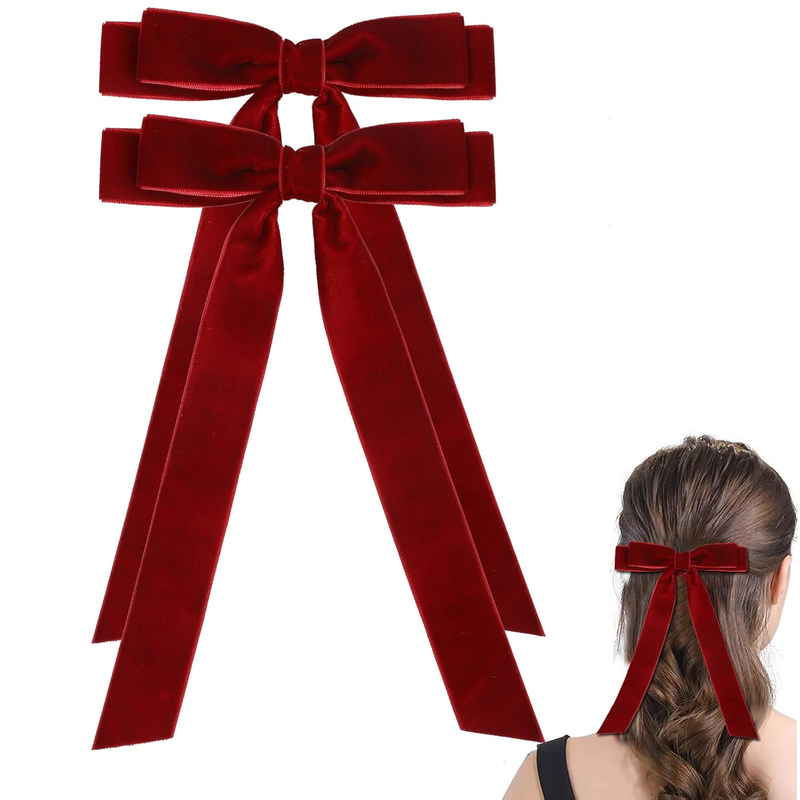 Large Velvet Hair Bow Clips, 2 PCS 5 Inch Hair Bows for Girls' Hair Accessories,