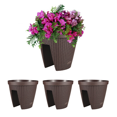 Aoodor 4Pack Classic Deck Rail Planter w/Drainage Holes Adjustable Bracks -12''