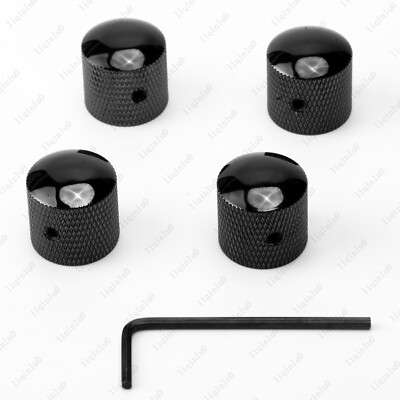 4 Pcs Black Set Screw Chrome Metal Guitar Dome Knobs for LP SG or Bass Knob