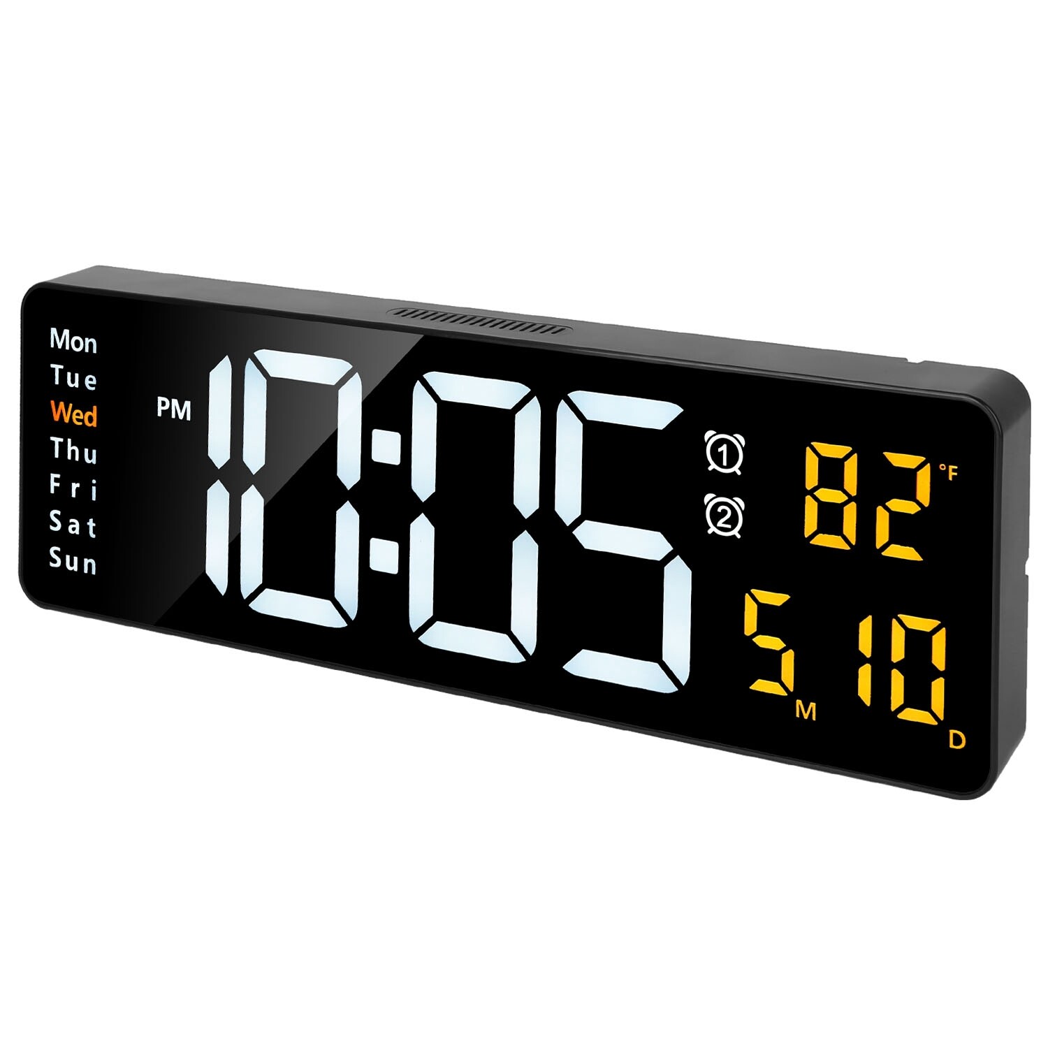 Rechargable LED Digital Wall Alarm Clock Temperature Date Day w/ Remote Control