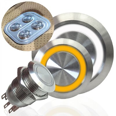 19mm Billet 12V Momentary Push Button Switch White and/or Orange LED Illuminated