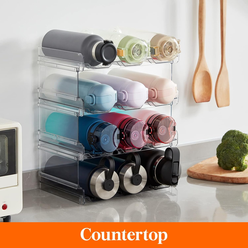 Stackable Water Bottle Organizer for Cabinet, Freezer, Pantry - Plastic Cup Hold
