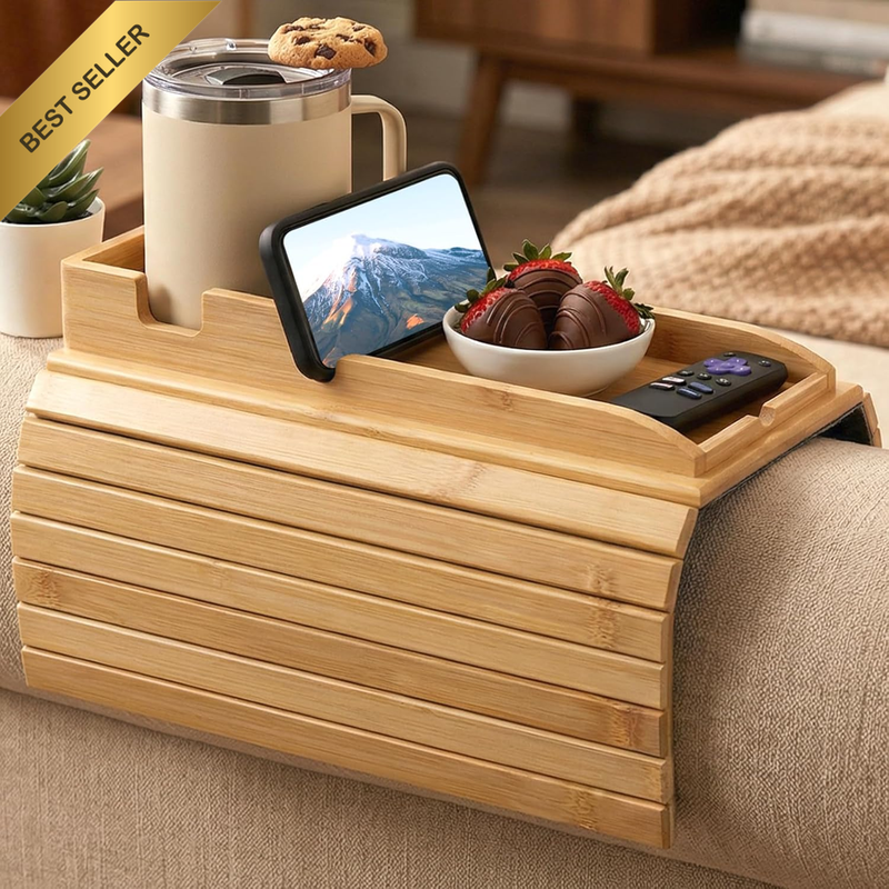 Sofa Arm Tray Table Foldable Bamboo Wood Sofa Arms Clip Table, Non-Slip Bamboo T