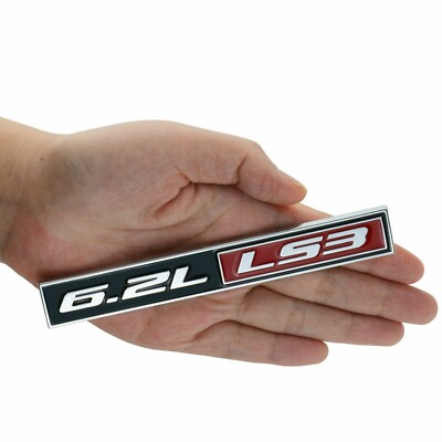 New 6.2L Liter LS3 Emblem Real Engine Hood Badge for Corvette Chrome/Red - 1Pcs