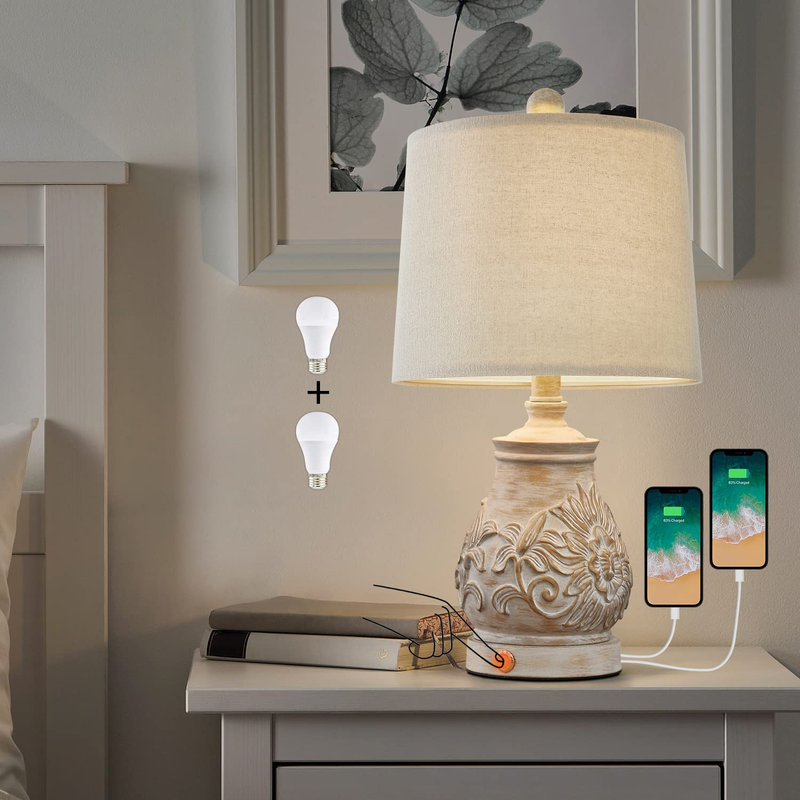 Pokat 3 Way Dimmable Touch Table Lamps for Living Room Traditional Rustic Carved