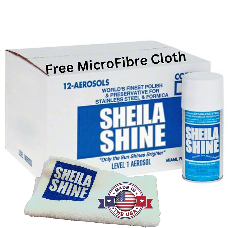 Sheila Shine Stainless Steel Polish & Cleaner: 12 x 10 Oz Cans+ Microfibre Cloth