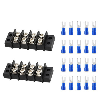 2 Pack Terminal Block 4 Circuits 20-30A Dual Row Screw Terminals Strip
