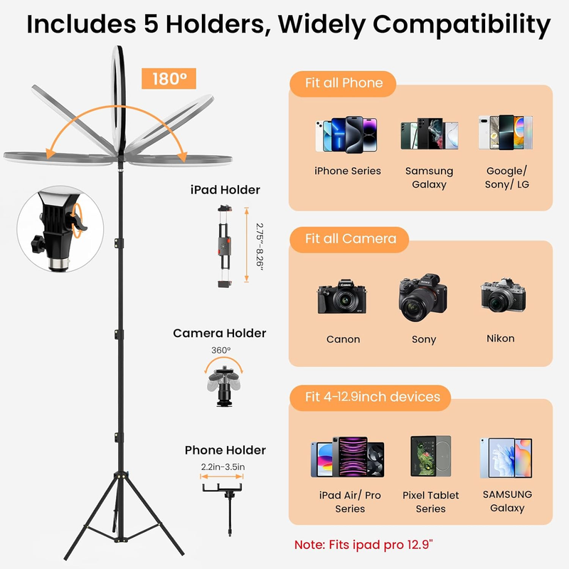 18inch Ring Light wiht Stand+10 inch Light,Foldable Large Ring Light for ipad iP