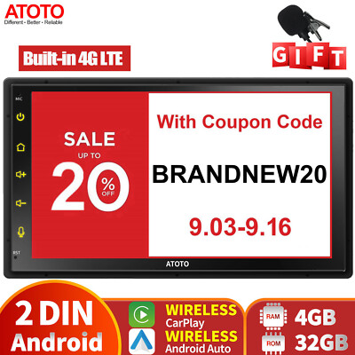 ATOTO S8 Double-DIN Car Stereo-4+32G Wireless CarPlay & Android Auto,4G SIM Card