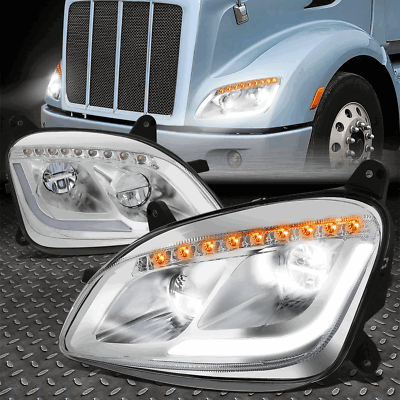 Для 11-21 Peterbilt 579 587 Последовательный светодиодный указатель поворота DRL Лампа фары хромированная