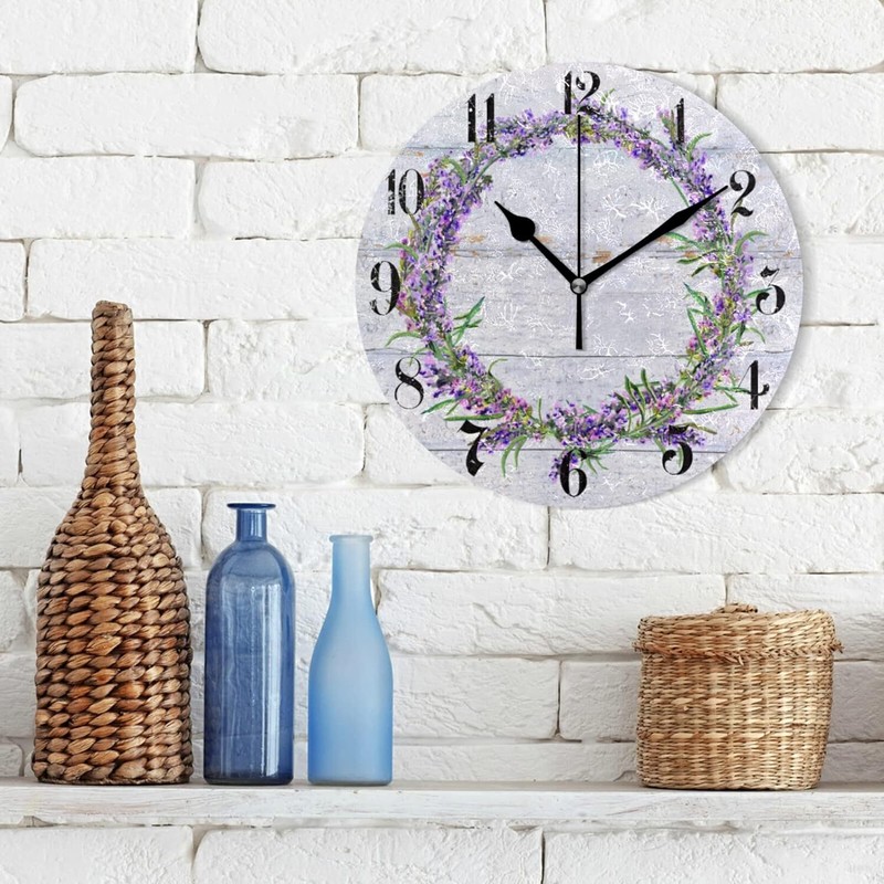 Purple Clock Lavender Wall Clock Silent Non-Ticking Kitchen Clock Purple Desk