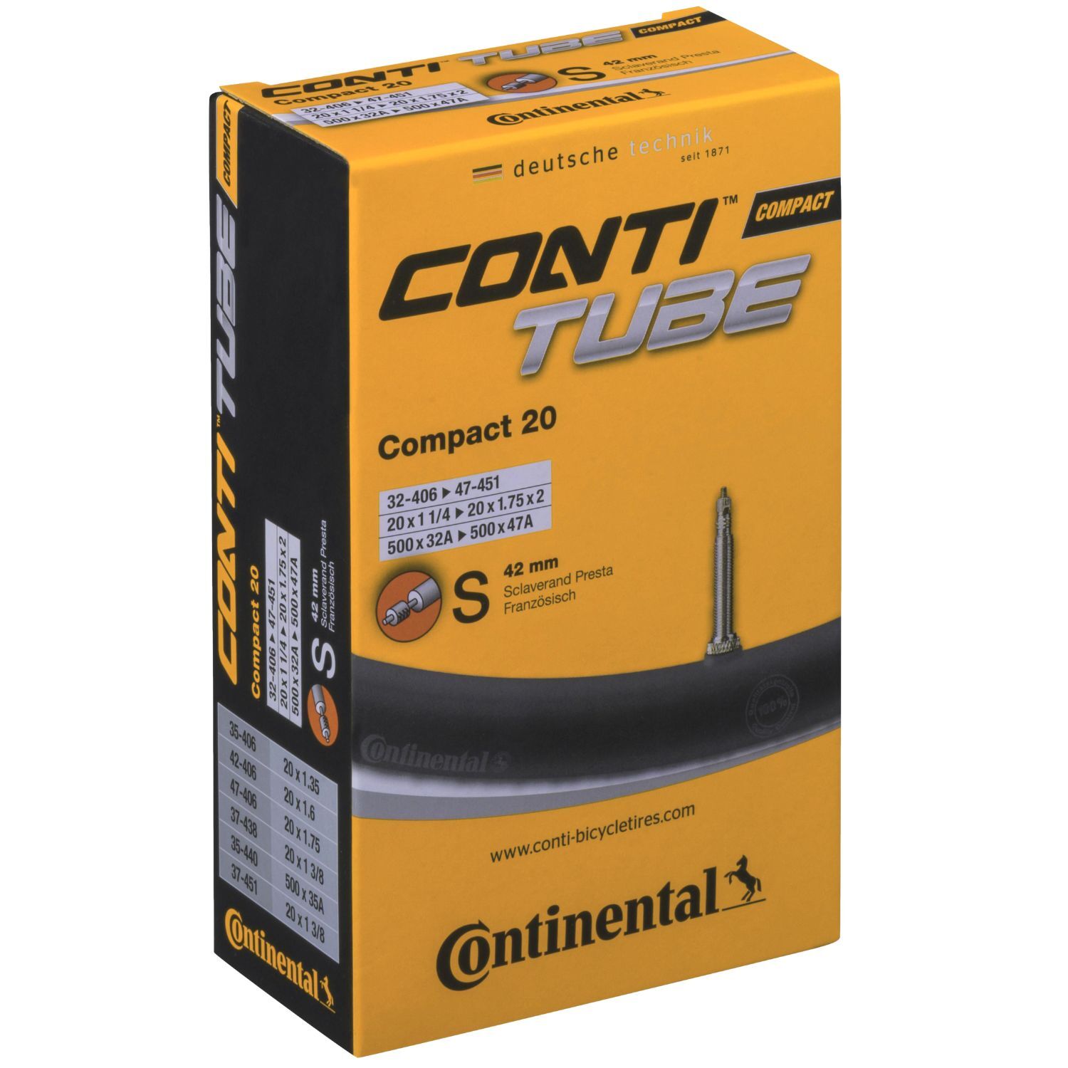 Camera d'aria per bicicletta 20x1 1/4 /1.75 (32-406/47-451) Valvola Presta 42 mm