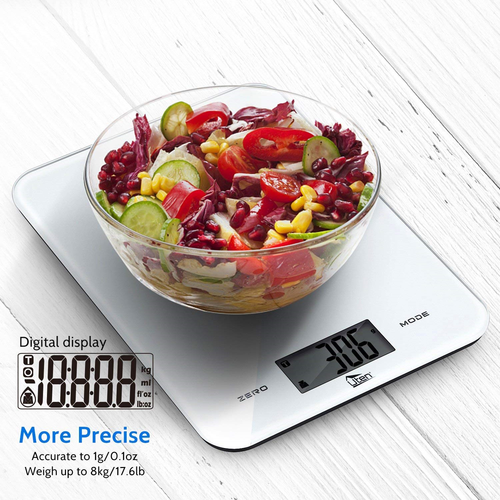 Digital Kitchen Food Scale 17.6lb/8kg with Back-Lit LCD Display Tempered Glass