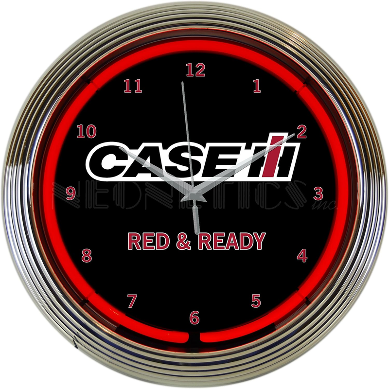 Case IH International Harvester Red Ready Neon Clock 15" Chrome Rim and Red Neon