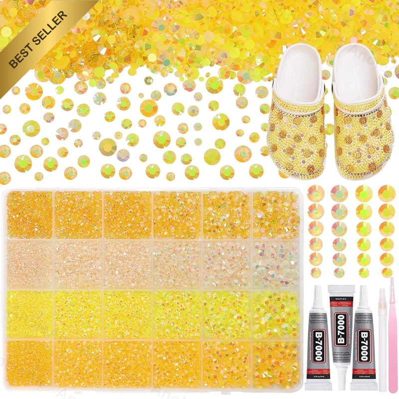 26000PCS Yellow Resin Flatback Rhinestones for Crafting, Resin Rhinestones for B