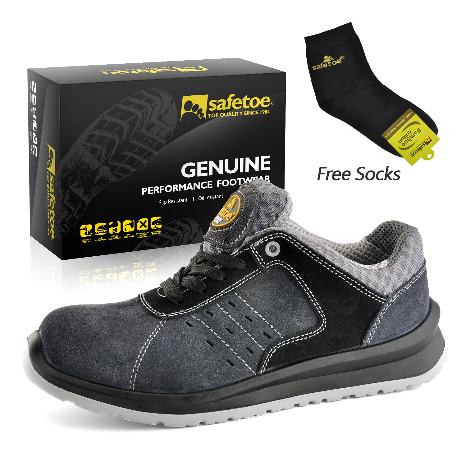 SAFETOE Mens Safety Shoes Work Boots Composite Toe Cap Breathable Light Sneakers