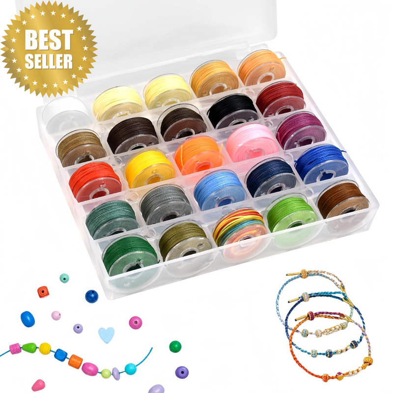 Waxed Polyester Cord Thread, 25 Rolls, Colourful, for DIY Jewellery Making, Hand