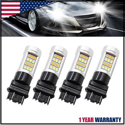 4X Error Free White/Amber 3157 LED DRL Switchback Turn Signal Parking Light Bulb