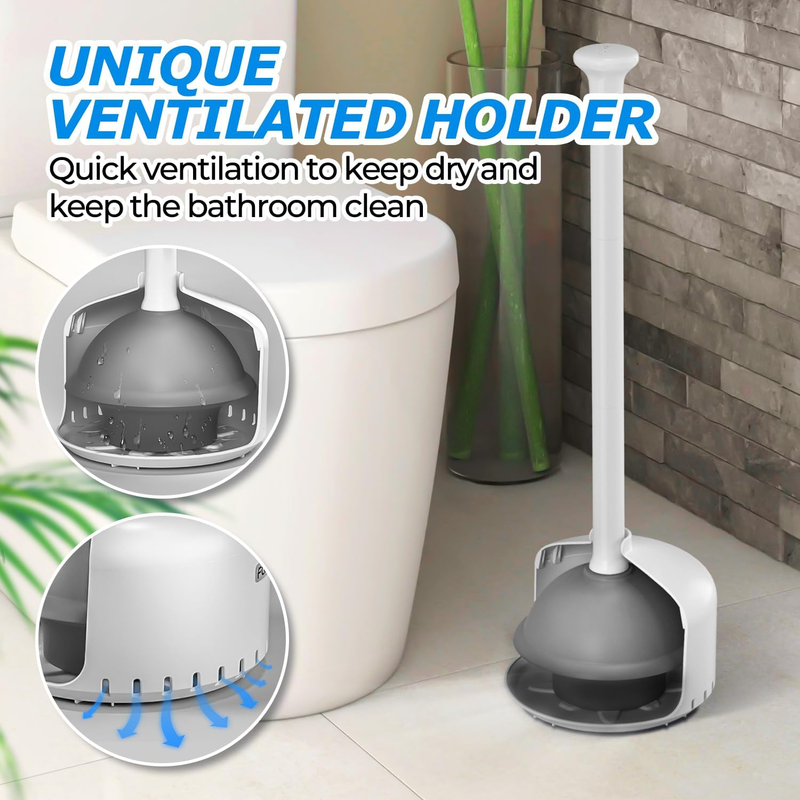 Toilet Plunger with Holder，Plungers for Bathroom with Holder, Toilet Plunger Hea