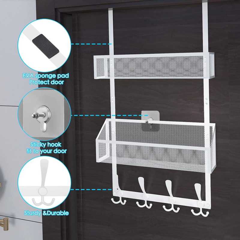 Over The Door Hooks Organizer, Door Hanger Towel Rack Mesh Basket with 12 Hooks,